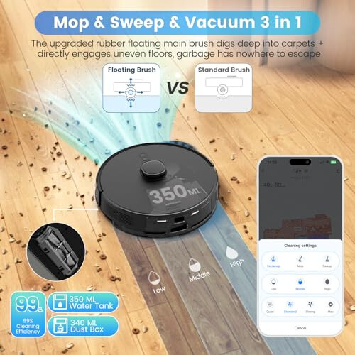 AIRROBO Robot Vacuum and Mop Combo, Self-Emptying, 60-Day Capacity, Home Mapping, Schedule, Wi-Fi/App/Alexa/Remote, 180mins Runtime, T20+ Robotic Vacuum Cleaner for Pet, Hard Floors, Carpet - 5