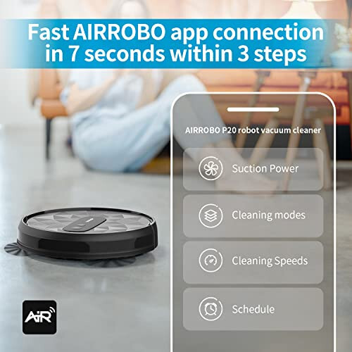 AIRROBO Robot Vacuum Cleaner with 2800Pa Suction Power, App Control, 120 Mins Runtime, Self-Charging Robotic Vacuum Cleaner for Low Carpet, Pet Hair, Hard Floors, P20 - 5