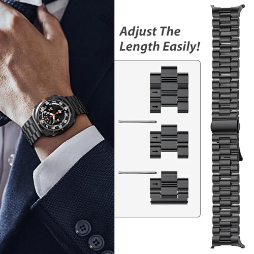 AIRSPO Bands for Galaxy Watch Ultra 47mm (2024), No Gap Metal Business Bracelet Strap Replacement Wristband for Samsung Galaxy Watch 7 Ultra Band Men - 21