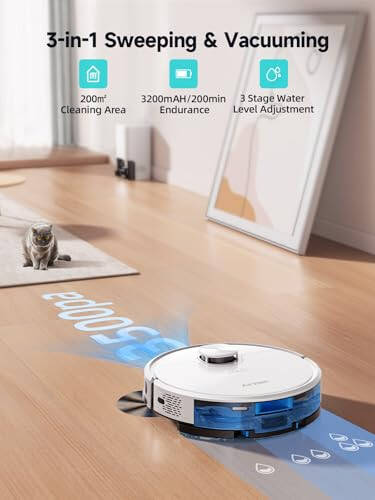 Airzeen Robot Vacuum and Mop,Self-Emptying Robot Vacuum Cleaner,3500Pa Suction,Laser Navigator with Smart Mapping Robotic Vacuums,180Mins Runtime,Schedule,App Control,Ideal for Carpet/Pet Hair - 4