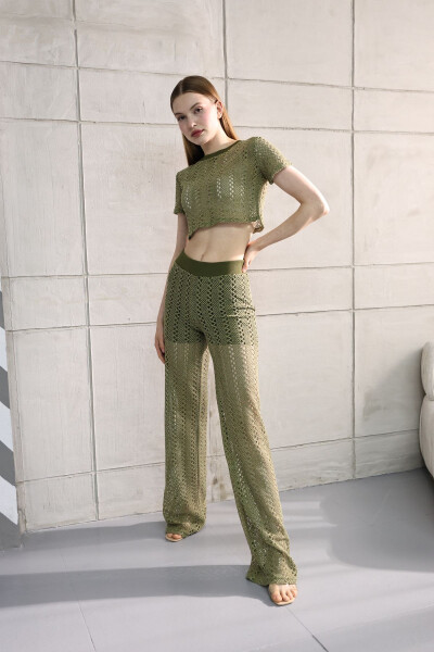 Ajur Dantel Crop Top va Pastki To'plam - 4