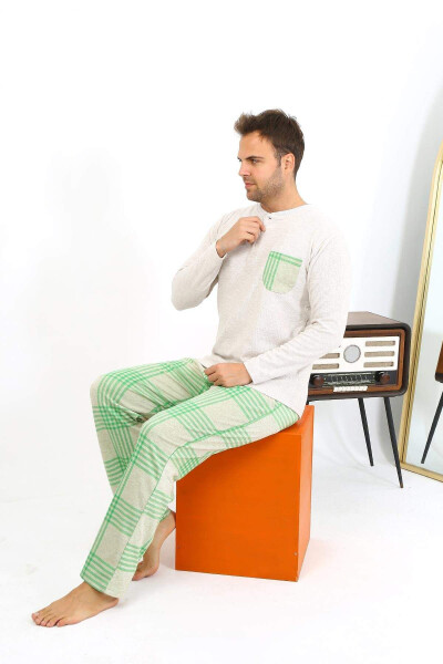 Akbeniz Men's Long Sleeve Cotton Cream Pajama Set - 4