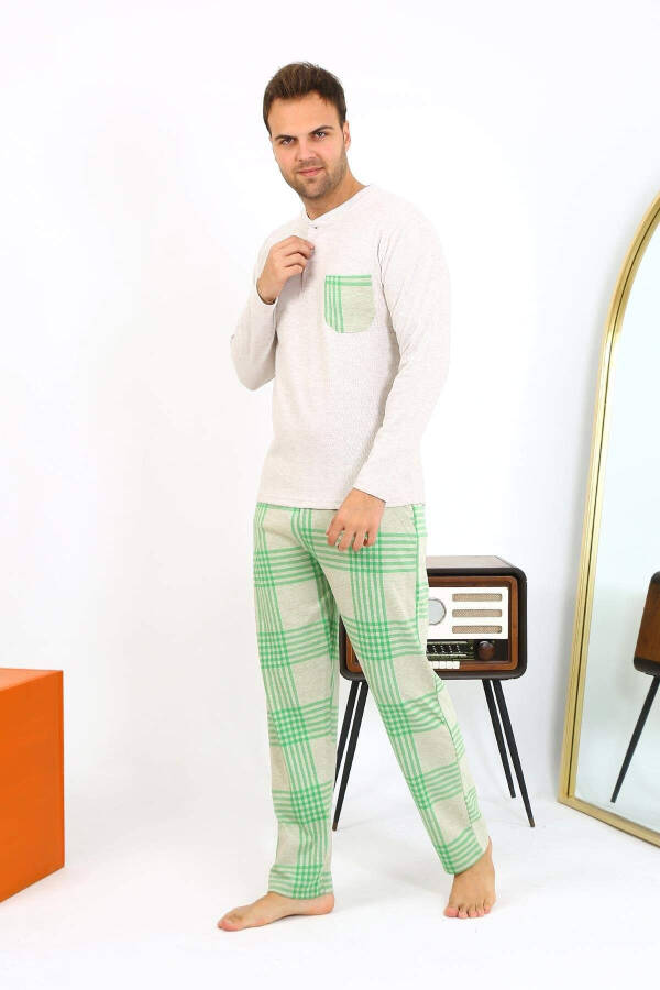 Akbeniz Men's Long Sleeve Cotton Cream Pajama Set - 5