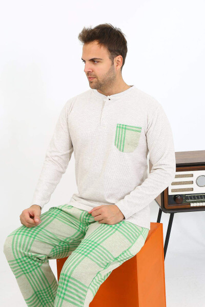 Akbeniz Men's Long Sleeve Cotton Cream Pajama Set - 8