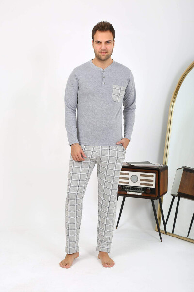 Akbeniz Men's Long Sleeve Cotton Grey Pajama Set 6861 - 1