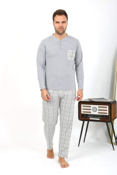 Akbeniz Men's Long Sleeve Cotton Grey Pajama Set 6861 - 2