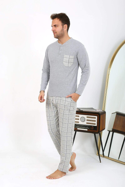 Akbeniz Men's Long Sleeve Cotton Grey Pajama Set 6861 - 3