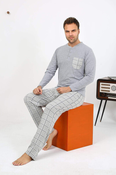 Akbeniz Men's Long Sleeve Cotton Grey Pajama Set 6861 - 5