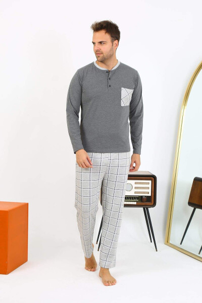 Akbeniz men's long-sleeved cotton pajama set. - 1