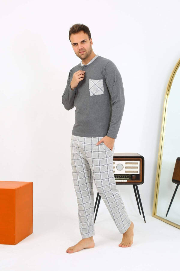 Akbeniz men's long-sleeved cotton pajama set. - 2