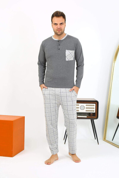 Akbeniz men's long-sleeved cotton pajama set. - 3