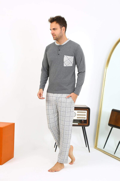 Akbeniz men's long-sleeved cotton pajama set. - 4