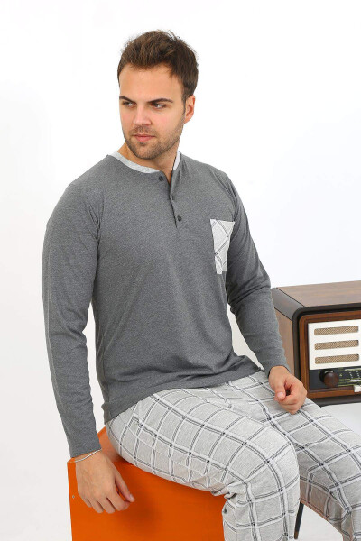 Akbeniz men's long-sleeved cotton pajama set. - 5