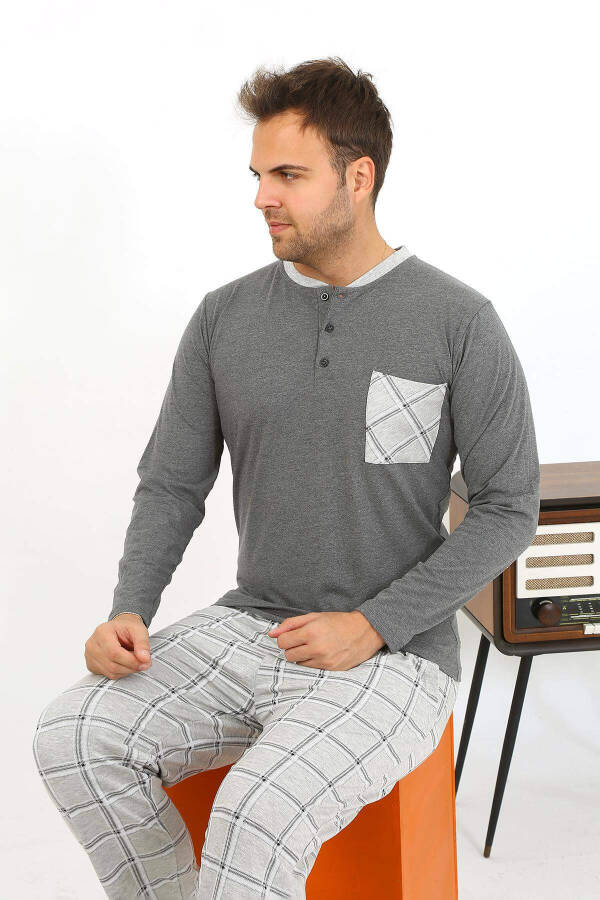 Akbeniz men's long-sleeved cotton pajama set. - 6