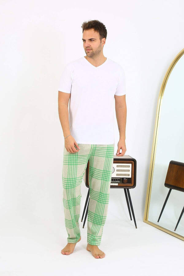 Akbeniz Men's Plaid Cotton Pajama Bottoms 27540 Green - 1