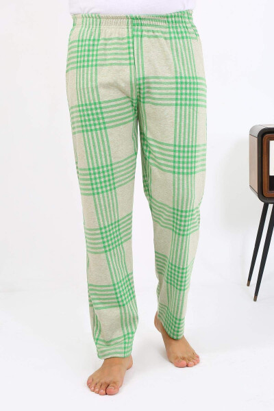 Akbeniz Men's Plaid Cotton Pajama Bottoms 27540 Green - 4