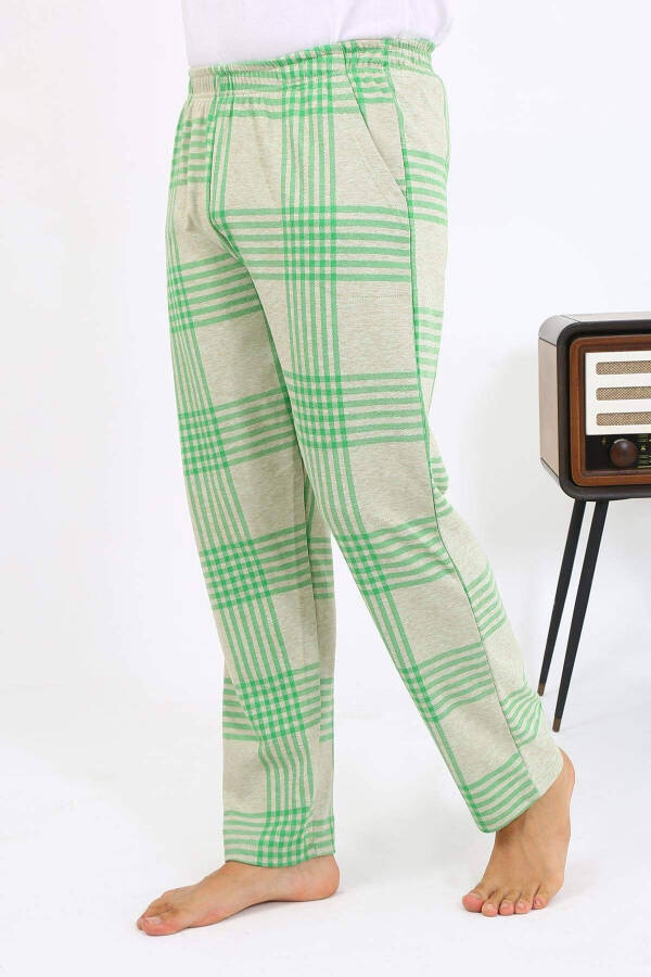 Akbeniz Men's Plaid Cotton Pajama Bottoms 27540 Green - 6