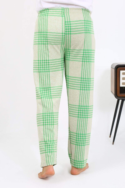 Akbeniz Men's Plaid Cotton Pajama Bottoms 27540 Green - 7