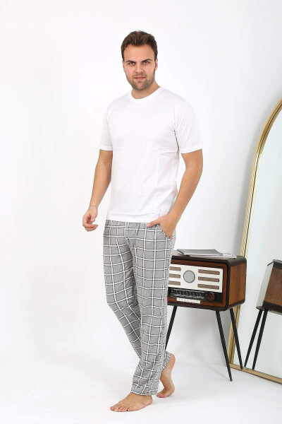 Akbeniz Men's Plaid Cotton Single Bottom Pajama 27540 Gray - 1