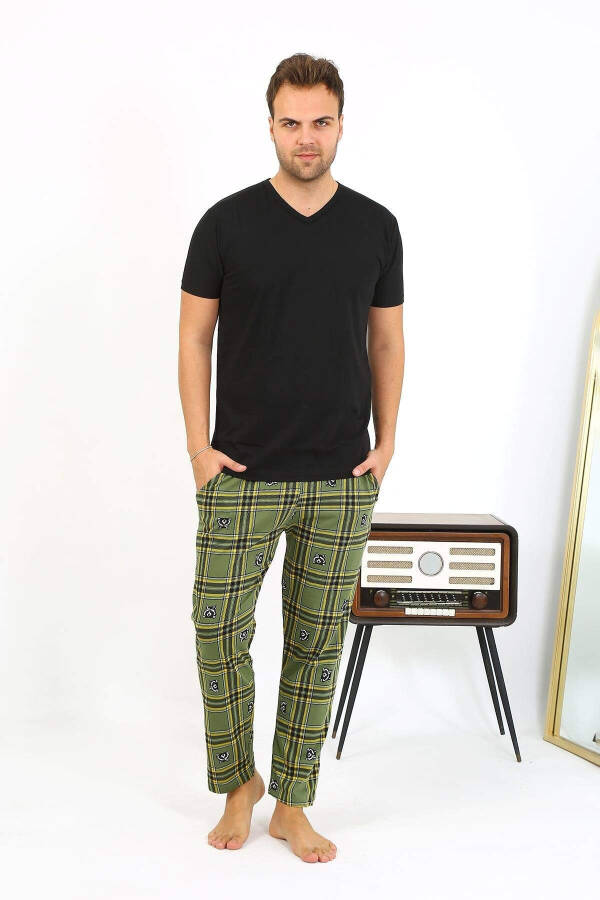 Akbeniz Men's Plaid Cotton Single Bottom Pajama 27540 Khaki - 3