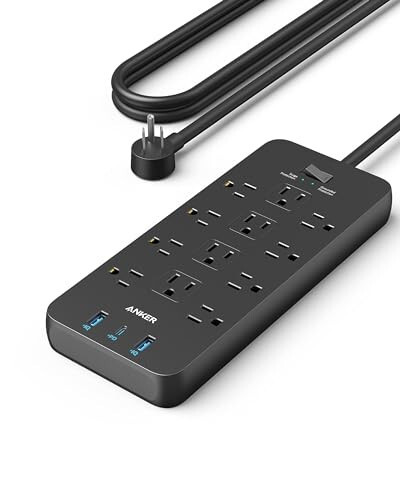 Akım Koruyucu Priz (2100J), Anker 12 Çıkışlı 1 USB C ve 2 USB Portlu iPhone 15/15 Plus/15 Pro/15 Pro Max için, 5ft Uzatma Kablosu, Düz Fiş, Ev, Ofis için 20W USB C Şarj, TUV Onaylı - 1