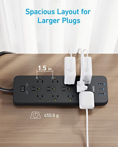 Akım Koruyucu Priz (2100J), Anker 12 Çıkışlı 1 USB C ve 2 USB Portlu iPhone 15/15 Plus/15 Pro/15 Pro Max için, 5ft Uzatma Kablosu, Düz Fiş, Ev, Ofis için 20W USB C Şarj, TUV Onaylı - 5