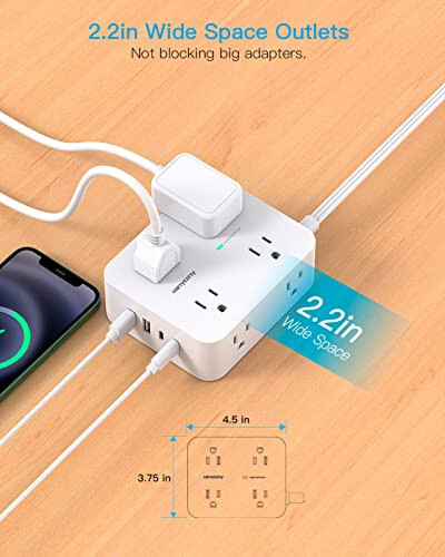 Akım Koruyucu Priz, Çoklu Çıkışlı Uzatma Kablosu, 5 Ft Ultra İnce Düz Fiş 8 Çıkış 4 USB Bağlantı Noktası (2USB C), 1080J Çoklu Priz Uzatma Kablosu Ev Ofis Kolej Yurt Odası Temel Malzemeleri - 4