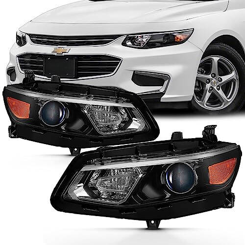 AKKON - For 2016-2018 Cherolet Malibu Driver + Passenger Side Projector Headlight Assembly Black Housing Clear Lens Set - 1