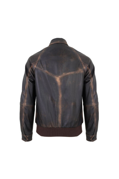 Akon Coffee Men's Vintage Leather Jacket - 7