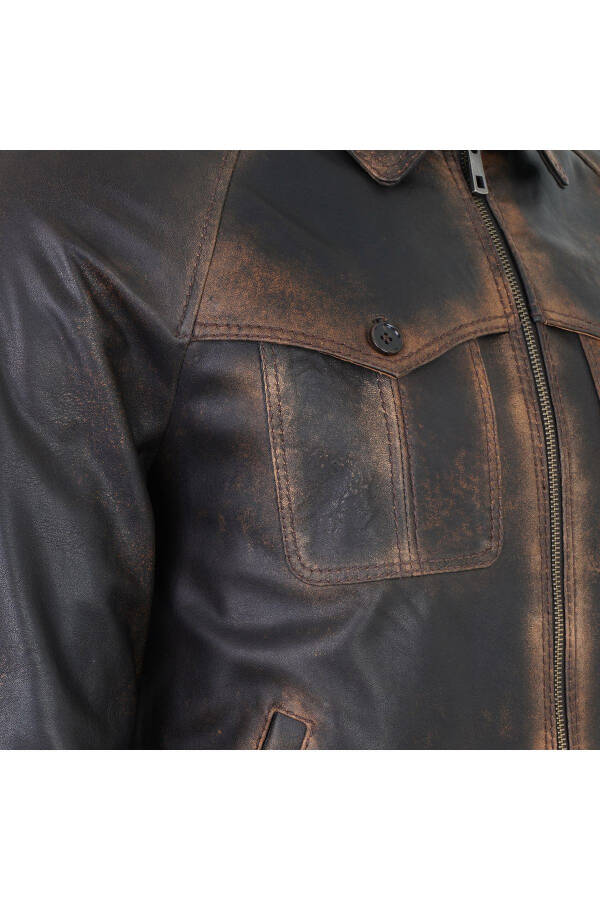 Akon Coffee Men's Vintage Leather Jacket - 8