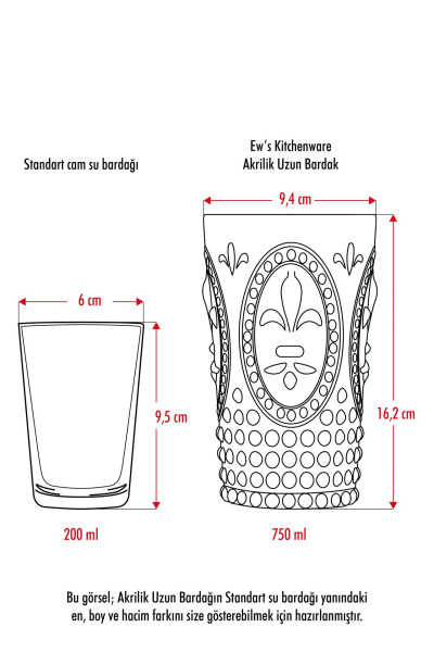 Akril Akvamarin 6 dona Uzun Stakan & Su Ichimlik Stakanlari 750 ml (Katta Hajmi & Shisha Emas ) - 4