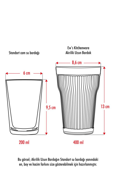 Akril oq rangli uzun stakan, suv va ichimliklar uchun. 400 ml (Shisha emas). - 8