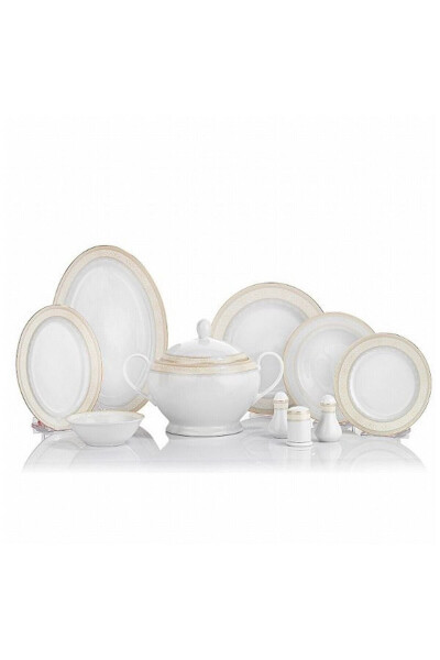 Alfa 60 Piece 12 Person Round Dinner Set - Gold 03 - 1