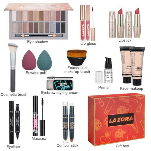 All in One Makeup Kit for Women includes 20 Colors Eyeshadow Palette, Foundation & Face Primer, Makeup Brush, Makeup Sponge, Eyebrow Soap, Winged Eyeliner Stamp Gift Set. - 2