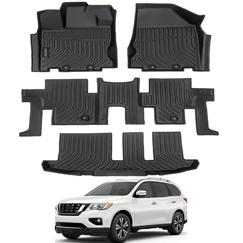 All Weather Car Floor Mats for 2013-2021 Nissan Pathfinder, Nissan Pathfinder Floor Mats, Rubber Car Mats and Cargo Liner Full Set Includes 1st 2nd 3rd Rows Maximum Coverage, Non Slip, Laser Measured - 1