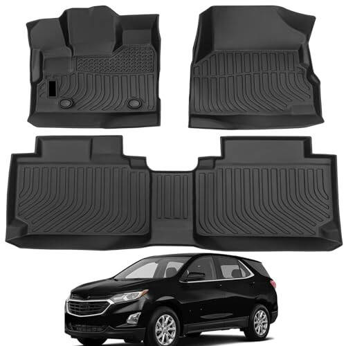 All Weather Rubber Car Floor Mats Compatible with 2012-2017 Chevrolet Equinox/GMC Terrain/Terrain Denali, Full Set includes 1st and 2nd Rows Maximum Coverage, Laser Measured, Non Slip - 1