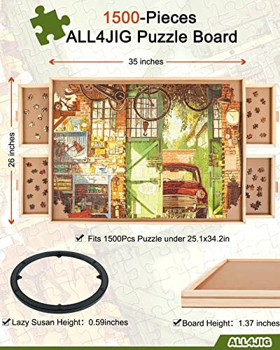 ALL4JIG 1500 Piece Rotating Puzzle Board with Drawers, 26