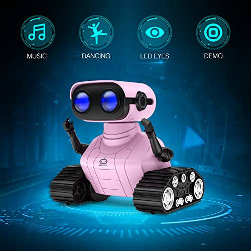 ALLCELE Girls Robot Toy, Rechargeable RC Robot for Kids, Remote Control Toy with Music and LED Eyes, Gift for Children Age 3 Years and Up - Pink - 2