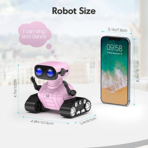 ALLCELE Girls Robot Toy, Rechargeable RC Robot for Kids, Remote Control Toy with Music and LED Eyes, Gift for Children Age 3 Years and Up - Pink - 6