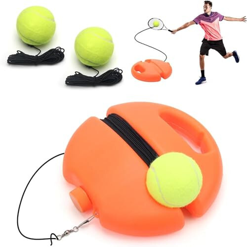 ALLOMN Tennis Trainer Rebound Ball, Tennis Training Tool for Self Tennis Practice, Solo Tennis Exercise Equipment Sports Tool, Portable Tennis Rebounder Kit for Adults Beginners Single Player-Orange - 1