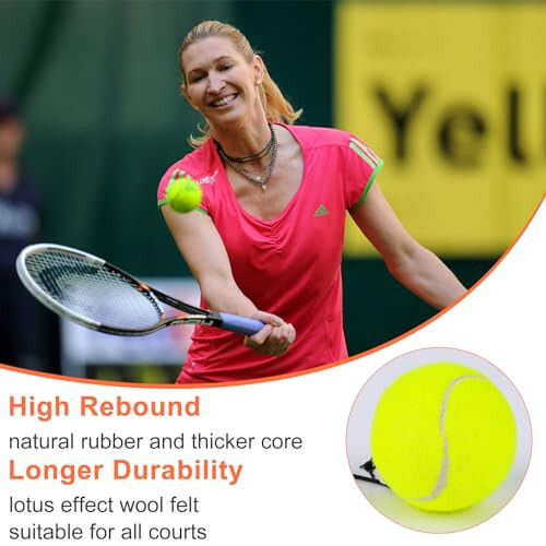 ALLOMN Tennis Trainer Rebound Ball, Tennis Training Tool for Self Tennis Practice, Solo Tennis Exercise Equipment Sports Tool, Portable Tennis Rebounder Kit for Adults Beginners Single Player-Orange - 2