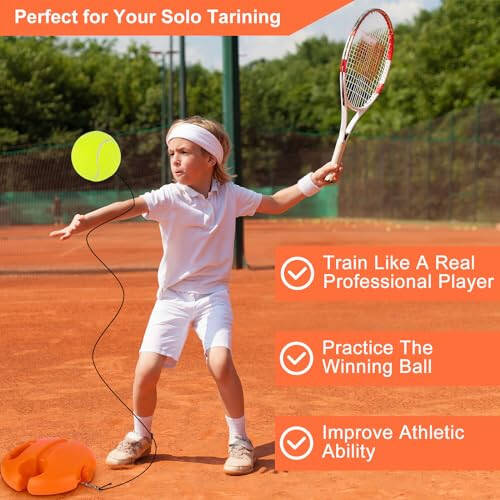 ALLOMN Tennis Trainer Rebound Ball, Tennis Training Tool for Self Tennis Practice, Solo Tennis Exercise Equipment Sports Tool, Portable Tennis Rebounder Kit for Adults Beginners Single Player-Orange - 3