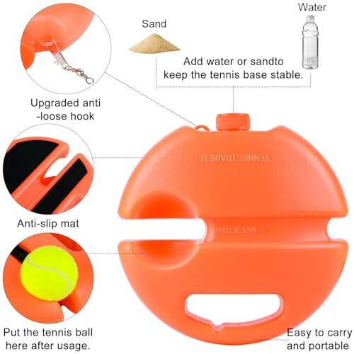 ALLOMN Tennis Trainer Rebound Ball, Tennis Training Tool for Self Tennis Practice, Solo Tennis Exercise Equipment Sports Tool, Portable Tennis Rebounder Kit for Adults Beginners Single Player-Orange - 4