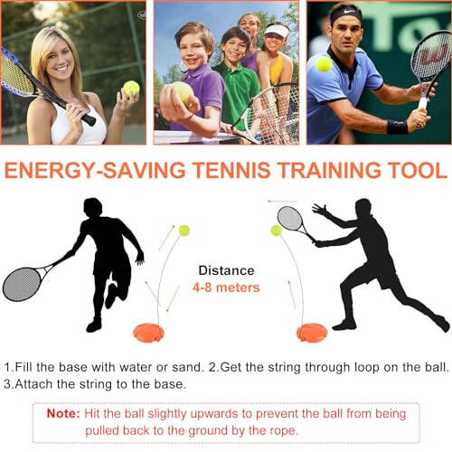 ALLOMN Tennis Trainer Rebound Ball, Tennis Training Tool for Self Tennis Practice, Solo Tennis Exercise Equipment Sports Tool, Portable Tennis Rebounder Kit for Adults Beginners Single Player-Orange - 7