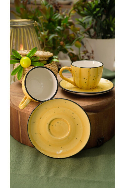 Alya Hand-Decorated 4-Piece 2-Person Porcelain Coffee Cup Set Yellow - 5