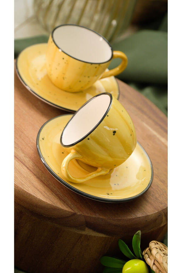 Alya Hand-Decorated 4-Piece 2-Person Porcelain Coffee Cup Set Yellow - 6