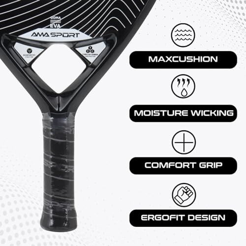 AMA Sport Padel Paddle Tennis Racket Carbon Fiber Pop Tennis Paddle Paddleball Racquets 3K, 12K, 18K, Full Carbon - 3