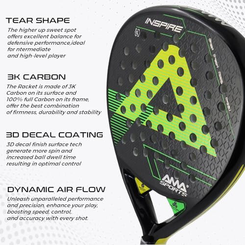 AMA Sport Padel Paddle Tennis Racket Carbon Fiber Pop Tennis Paddle Paddleball Racquets 3K,12K,18K,Full Carbon - 2