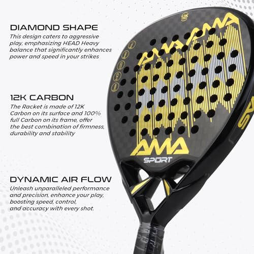 AMA Sport Padel Paddle Tennis Racket Carbon Fiber Pop Tennis Paddle Paddleball Racquets 3K,12K,18K,Full Carbon - 2