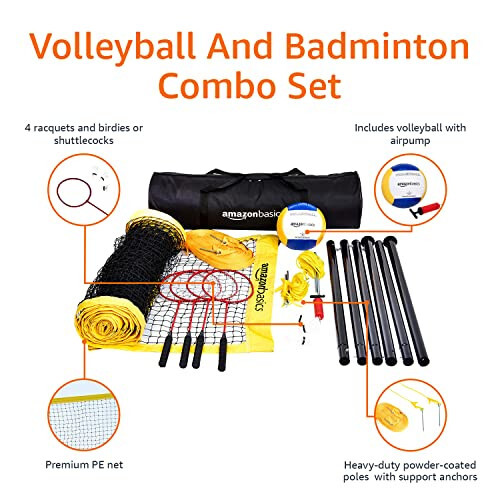 Amazon Basics Açık Hava Voleybol ve Badminton Kombine Seti - 4